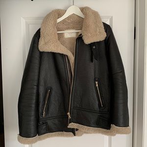 Zara black/fur aviator jacket style #2969/400